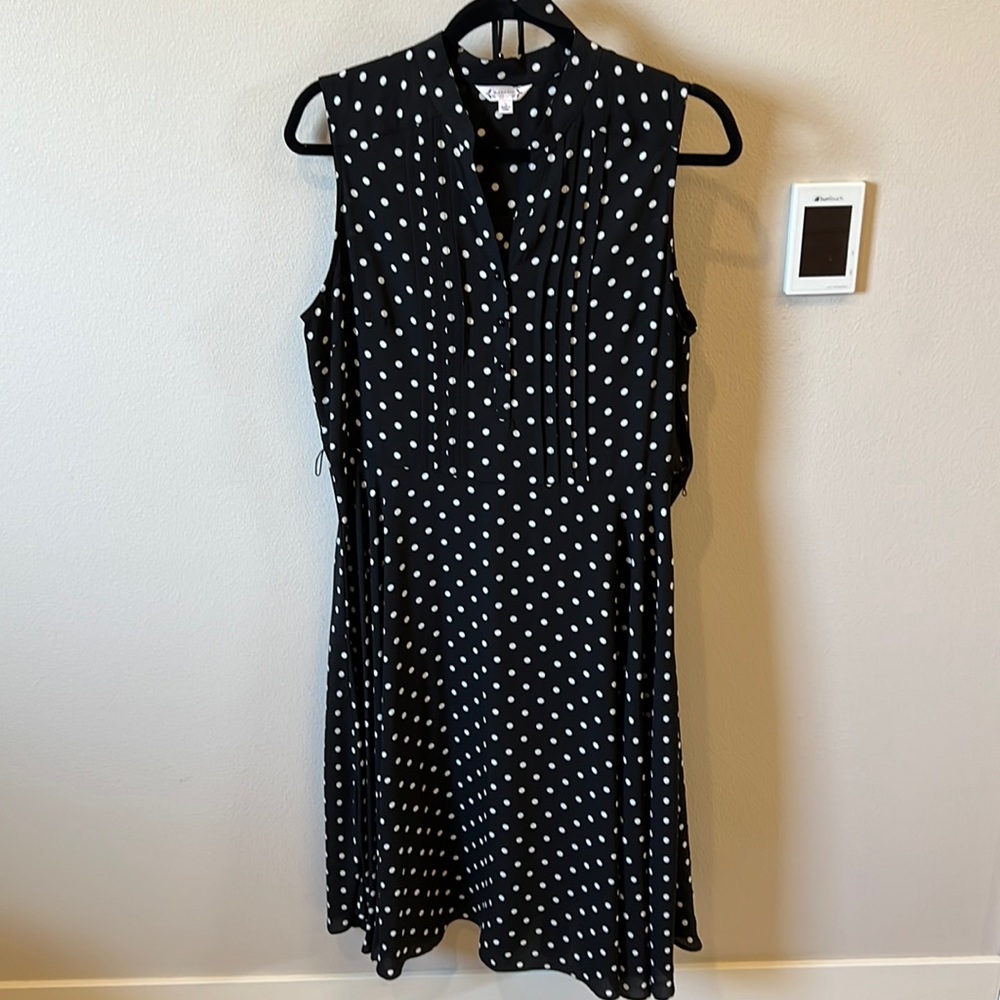 Black and white polka dot size 12 Nanette dress with matching adjustable slip
